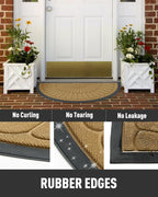 tchdio Door Mat Outdoor Indoor Entrance Doormat-Semicircular Durable Rubber Non Slip Front Door Mat for Outside Inside Entry Entryway Dirt Trapper WelcomeMat for Muddy Paws and Shoes-Yellow 17”x30”