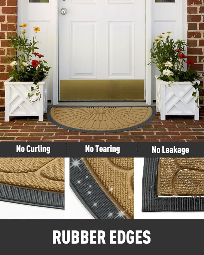 tchdio Door Mat Outdoor Indoor Entrance Doormat-Semicircular Durable Rubber Non Slip Front Door Mat for Outside Inside Entry Entryway Dirt Trapper WelcomeMat for Muddy Paws and Shoes-Yellow 17”x30”