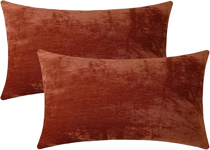 Jeneoo Terracotta Decorative Throw Pillow Covers Soft Chenille Comfy Solid Rust Couch Cushion Case Decor (Set of 2, 12 x 20 Inches)