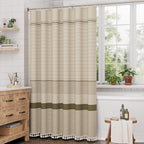 AmazerBath Farmhouse Shower Curtain, Brown Shower Curtain Set with Tassels, Rustic Faux Linen Brown Striped Boho Shower Curtain with Hooks, Warm Tan Toned, 72x72 Inches