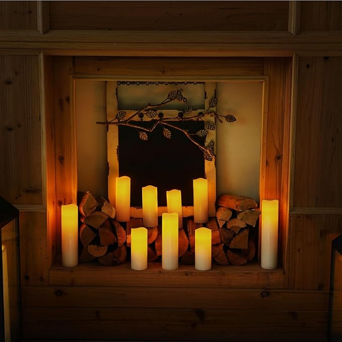 Homemory Ivory LED Pillar Candles - Battery Operated Candle, Real Wax Flameless Candles, 4-9" Set of 9, Unscented, Remote & Timer