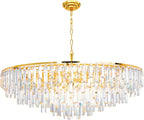 Gold Modern Round Top K9 Crystal Chandelier Lighting Fixture, 17 Lights Round K9 Crystal Adjustable Hanging Lamp for Dining Room Bedroom Living Room,Hallway,Bar,Kitchen W39''
