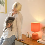 Lampwell Lena Small Modern Ceramic Table Lamp, Kids Night Table Lamp, 7.09H12.99IN, Bulb Excluded, Orange