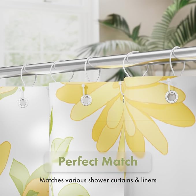 AmazerBath White Shower Curtain Hooks, Shower Curtain Rings, Simple Double Shower Curtain Hooks Rust Proof, Metal Smooth Glide Shower Hooks for Shower Curtain Rod, 12 Pcs Shower Rod Hooks