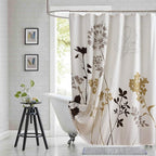Extra Long Fabric Shower Curtain, Beige Brown Grey Floral Plant Shower Curtains for Bathroom, 72" W x 84" H
