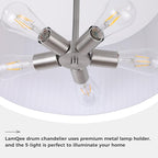 LamQee Large Farmhouse Drum Chandelier, 2-Layer 23.6inch Ceiling Light Fixture Nickel with Fabric Shade Modern Pendant Hanging Light for Dining Room Living Room Bedroom Kitchen Island