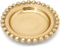 India Handicrafts Beaded Edge Round Gold Tone 6 inch Metal Tray Platter