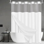 No Hook Shower Curtain Set with Snap in Liner, White Jacquard Tufted Geometric Bath Curtain, Boho Luxury Hotel Bathroom Decor, Waterproof Washable, 71 x 86 Inch