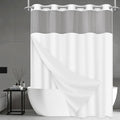 No Hook Shower Curtain Set with Snap in Liner, White Jacquard Tufted Geometric Bath Curtain, Boho Luxury Hotel Bathroom Decor, Waterproof Washable, 71 x 74 Inch