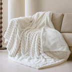 MOSAYT Super Soft Faux Rabbit Fur Blanket, Elegant Ruched Design, White, 60x80 Inch - Perfect for Couch, Sofa, or Bed