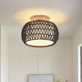 Boho Rattan Ceiling Light Fixture - 3 Style Options Wicker Semi Flush Mount Ceiling Lights,Black Bohemian Woven Basket Chandelier,Coastal Light Fixtures for Hallway Bedroom Nursery Playroom Laundry