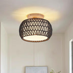 Boho Rattan Ceiling Light Fixture - 3 Style Options Wicker Semi Flush Mount Ceiling Lights,Black Bohemian Woven Basket Chandelier,Coastal Light Fixtures for Hallway Bedroom Nursery Playroom Laundry