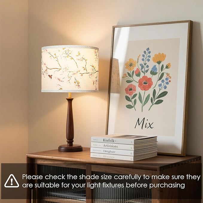 Lamp Shades Set of 2, Drum Lampshades 13" Top x 13" Bottom x 10" High with Spider Fitter, Large Replacement Lamp Shades for Table Lamps, Floor Lamps, Easy Assembly Required (2, Print - B)
