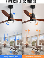 Sofucor Ceiling Fan with Lights, 52 Inch Mordern Wood Ceiling Fan with Remote for Indoor Farmhouse Bedroom Living Room Outdoor Patio Porch, Reversible DC Motor, Noiseless