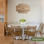 24” Rattan Chandelier for Dining Room, Large Boho 6-Light Rustic Chandeliers Light Fixture with Wicker Shade, Hand Woven Farmhouse Pendant Lighting for Kitchen Bedroom, Living Room, Foyer