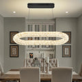 Oval Crystal Chandelier, 31.5'' Black Crystal Ring Pendant Light for Kitchen Island Modern Linear Oval Chandeliers for Dining Room Dimmable 3000K-6000K