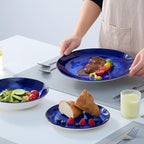 Bestone Porcelain Dinnerware Sets Service for 4, 12 pcs Hand drawn Plates and Bowls Sets, Handmade Ceramic Dish Set, Chip Resistant Modern Plate Set, Dishwasher/Microwave Safe，Dark Blue