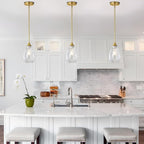 Glass Pendant Lights Kitchen Island, 1-Light Modern Brushed Gold Pendant Light Fixtures with Hammered Glass and Rods, Small Hanging Light for Kitchen Sink Dining Room Bathroom