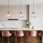 Pink Glass Pendant Lights Kitchen Island Lighting Globe Pendant Light Fixtures Modern Pendant Lighting for Bedroom Living Dining Room Light Fixture (7.87 in, 3 Pack)