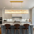 Modern Gold Chandeliers,55 in Chandelier for Dining Room, Rectangular Water Ripple Crystal Glass Chandeliers Lighting Fixture, Suit Living Room、Kitchen Island, Adjustable Hanging Chandelier