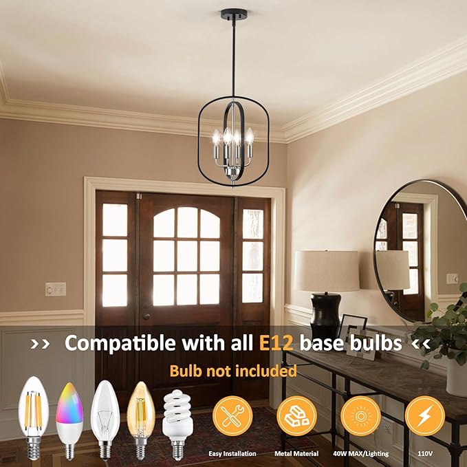 Black Nickel Chandelier Light, Modern Farmhouse Chandeliers for Dining Room Light Fixture, Adjustable Foyer Lighting Fixtures Small Rustic Kitchen Chandelier for Entryway Living Room Bedroom Hallway