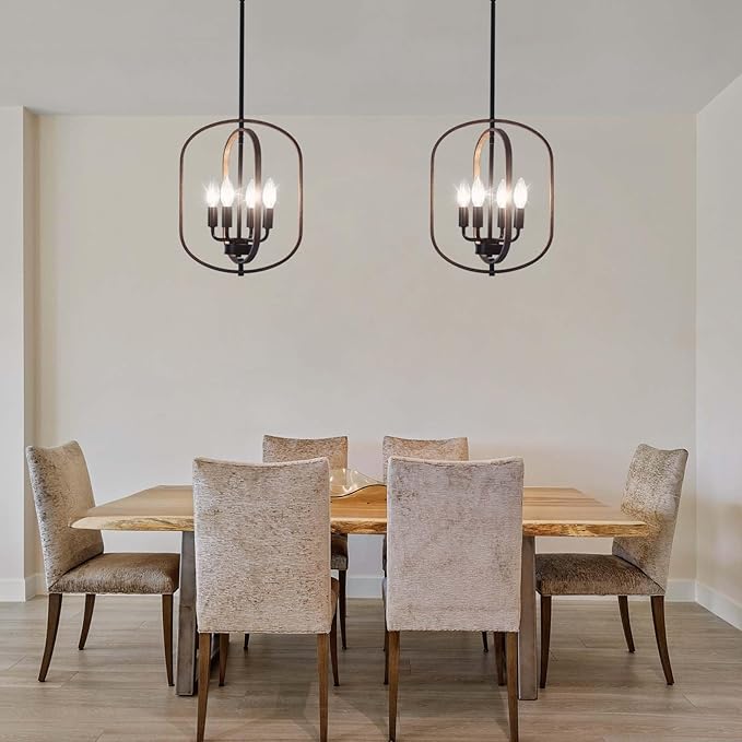 Modern Farmhouse Chandeliers for Dining Room Light Fixture 4 Light Adjustable Pendant Lights Kitchen Island Faux Wood Rustic Hanging Small Kitchen Chandelier for Entryway Living Room Foyer Hallway