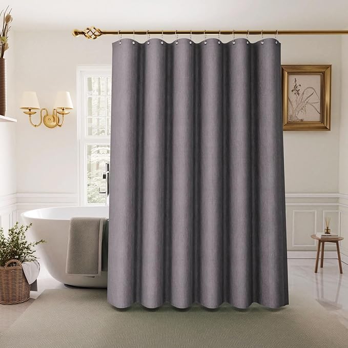 Inhousolu Boho Farmhouse Shower Curtain with Fabric Liner Set, Faux Linen Textured, 14 Metal Hooks Luxury Weighted Hem, Washable Wrinkle Free Bath Curtain for Hotel Bathroom 72"W x 84"L Graphite Grey