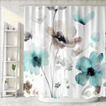 Boho Floral Shower Curtain, Cream Tan Beige Teal Grey White Flower Farmhouse Fabric Shower Curtains Set for Bathroom Decorative with Hooks 72 X 78 inch Spring Bath Decor