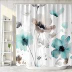 Boho Floral Shower Curtain, Cream Tan Beige Teal Grey White Flower Farmhouse Fabric Shower Curtains Set for Bathroom Decorative with Hooks 72 X 78 inch Spring Bath Decor