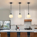 Black Pendant Lights Kitchen Island 2 Pack, 7.3" Milk Glass Modern Pendant Light Fixtures with Rods, Globe Hanging Lighting for Kitchen Sink Bathroom Dining Room, E26 Base