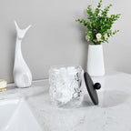 Home Glass Cotton Jar Holder Matte Black Lid, Elegant Bathroom Storage Canister for Qtips, Cotton Balls, Floss, Makeup Organizer, Vanity Bathroom Organization (UPDATED BLACK)