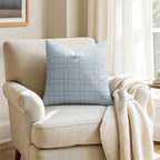 MIULEE Decorative Linen Check Euro Shams Throw Pillow Covers Neutral Farmhouse Vintage Pillow Covers 24x24 Set of 2 Boho Modern Home Decor for Sofa Couch Bedroom Cushion Coastal Blue
