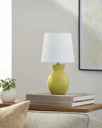 BoutiqueRugs Liliac Boho Ceramic Bedside Table Lamp for Bedroom Nightstand - End Side Lighting for Living Room - Shade Cotton - Mustard, White - 15" H