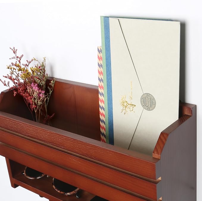 Key Holder, Wall Mounted Mail Organizer, Keys Holder on Wall with 9 Key Hooks, Auburn