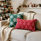 Soft Chenille Christmas Pillow Covers 18x18 Set of 2, Reversible Snowflake & Tree Pattern, Thick & Cozy Farmhouse Holiday Cushion Cases with Hidden Zipper for Sofa Couch Bed(Green,18x18)