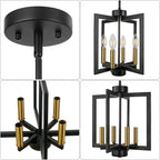 4-Light Farmhouse Chandelier Dining Room, Modern Black and Gold Chandelier For Foyer, Geometric Pendant Light Kitchen Island, Industrial Hanging Light Fixture For Entryway, Kitchen, Bedroom, Stairway