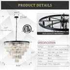 Large Black Crystal Chandeliers 30” Modern Chandelier for High Ceiling Foyer 5 Tiers 16 Lights Contemporary K9 Ceiling Pendant Light Fixture for Staircase Dining Room Bedroom