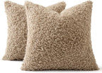 MIULEE Pack of 2 Throw Pillow Covers 22x22 Inch Neutral Oatmeal Faux Fur Decorative Sherpa Pillow Covers Fuzzy Accent Soft Sheepskin Fleece Cushion Cases for Boho Home Decor Couch Living Room Bed