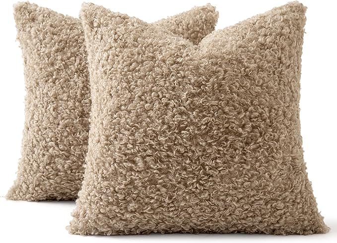 MIULEE Pack of 2 Throw Pillow Covers 22x22 Inch Neutral Oatmeal Faux Fur Decorative Sherpa Pillow Covers Fuzzy Accent Soft Sheepskin Fleece Cushion Cases for Boho Home Decor Couch Living Room Bed