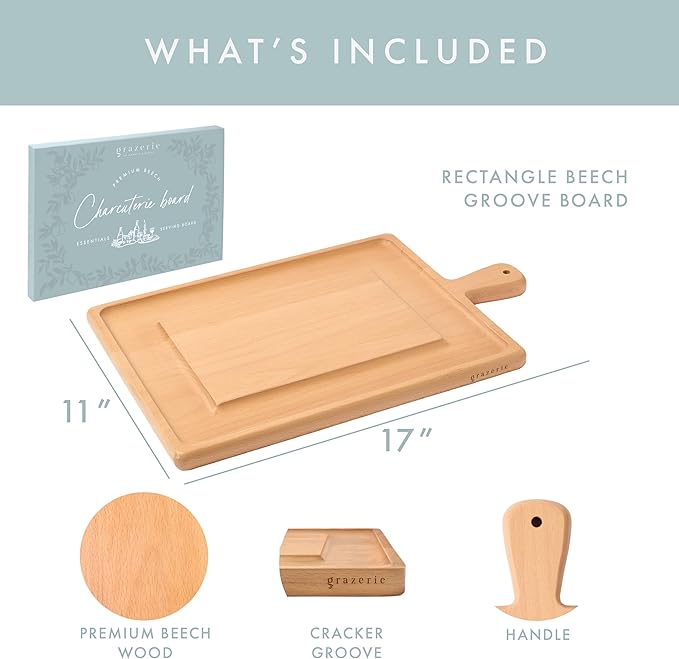 Charcuterie Board - Solid Wood Cutting Board for Kitchen with Groove & Handle, Cheese Board for Vegetables, Bread, Fruits, Meat - Decorative Wooden Serving Tray House Warming Gift