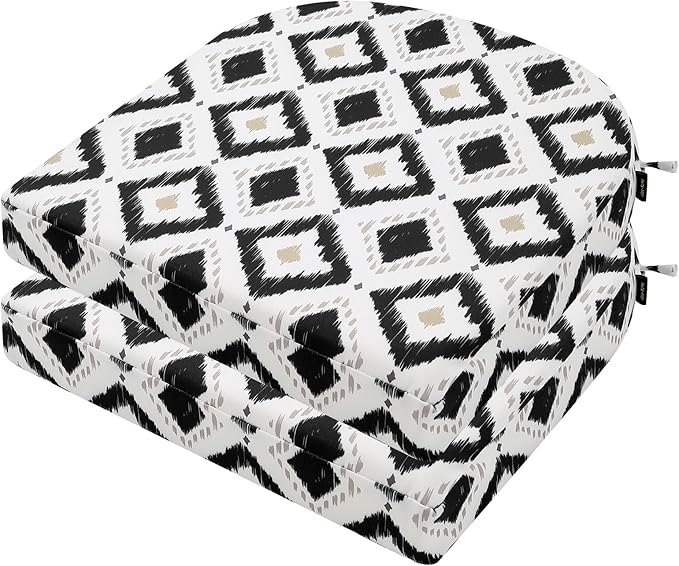 idee-home Outdoor Chair Cushions Set of 2, Thick 17" x 17" x 3" Outdoor Seat Cushions Patio Furniture Waterproof with Ties, Dining Pads