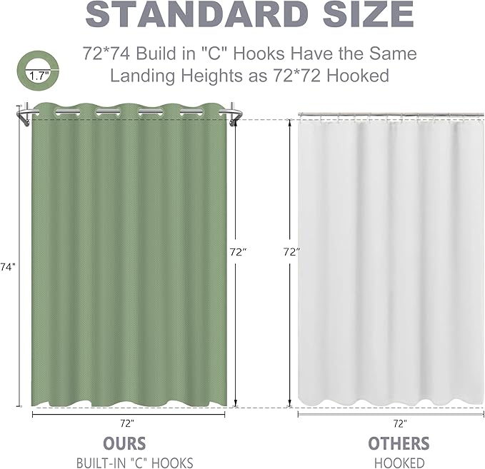 No Hook Shower Curtain, Green Modern Chevron Striped Luxury Hotel Style, Washable Waterproof Fabric for Bathroom, 15 Seconds Quick Install, 72W x 74L Inches