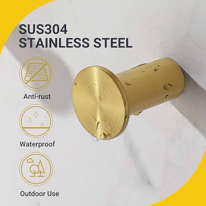 SAYAYO Brushed Gold Towel Hooks for Bathrooms, Heavy Duty Wall Hooks for Hanging, Modern Coat Hook Robe Hook SUS 304 Stainless Steel 4 Pcs