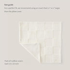 Double Stitch Checkered Throw Pillow Covers - 100% Cotton Set of 2 Tufted Boho Decorative Pillow Covers 20x20, Made in India, Square Cushion Case, Modern Home Decor for Couch, Sofa, Living Room, Cream