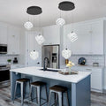 3-Lights Pendants Lightfor Kitchen lsland Chandeliers Dining Room,Square Entryway Light Fixture Hanging Adjustable Height Black Crystal Chandeliers for Bedroom Hallway Foyer
