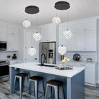 3-Lights Pendants Lightfor Kitchen lsland Chandeliers Dining Room,Square Entryway Light Fixture Hanging Adjustable Height Black Crystal Chandeliers for Bedroom Hallway Foyer