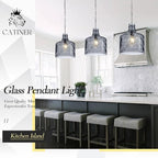 16" Extra Large Farmhouse Pendant Light – Hand-Blown Smoked Gray Hammered Glass Shade, Polished Chrome Finish, Adjustable Chain Hanging Light Fixture for Kitchen Island, Dining Room, Hallway