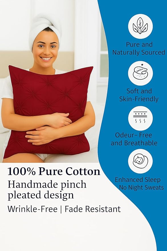 King Pillow Shams Set of 2 Burgundy 20x36 Pinch Pleated Pillow Shams Hotel Quality 100% Egyptian Cotton 600 Thread Count Gorgeous Decorative Pinch King Pillow Sham Set