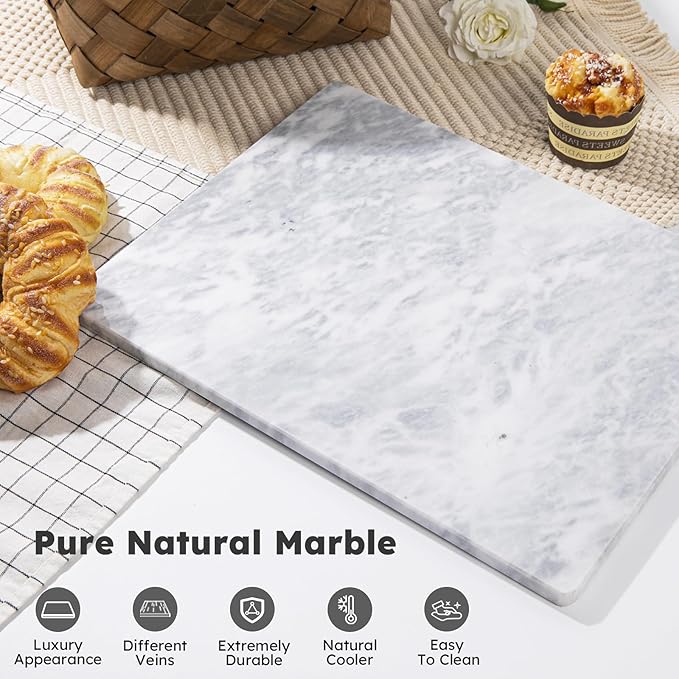 Diflart Natura Marble Stone Pastry Board for Kitchen, 16x20 Inch, Gray with White Veins, Marble Cutting Board Large with Non-Slip Feet for Keep the Dough Cool and Chocolate Tempering, Pack of 1 Pcs