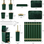 Bathroom Sets with Shower Curtain and Rugs Bathroom Accessories Set Hunter Green Bathroom Set,Soap Dispenser & Toilet Brush Holder Set with Stainless Steel Trash Can